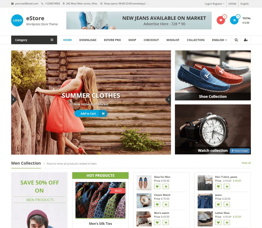 eStore – best free WordPress ecommerce theme