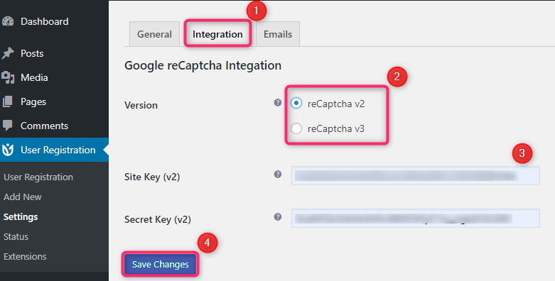 reCaptcha integration user registration plugin