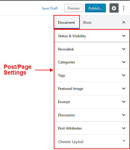 WordPress Block Editor - Post Page settings