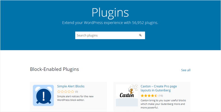 WordPress plugins page