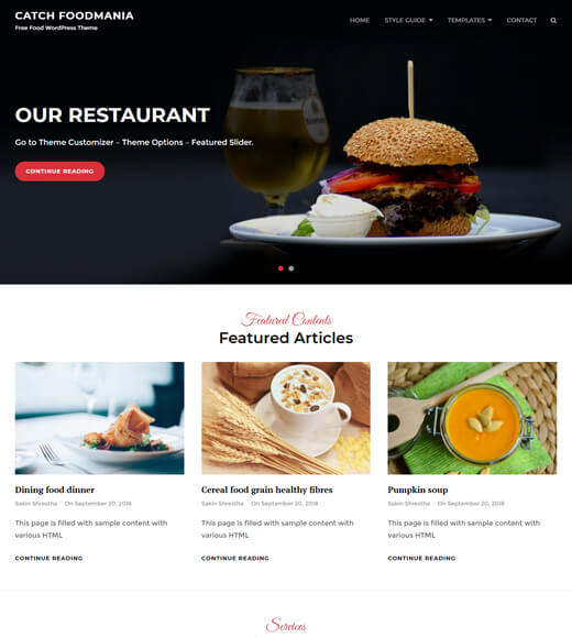 Catch Foodmania WordPress Restaurant Theme Free