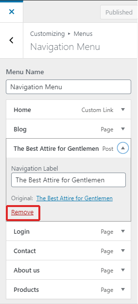 Removing Menu Items in Live Preview