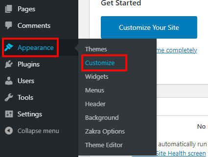 Appearance to Customize Tab