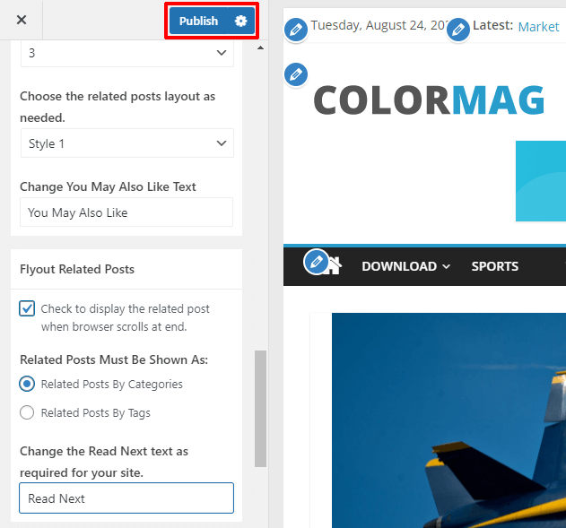 Publish Button to Save Changes About Related Posts