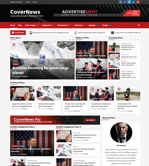 CoverNews Best Free WordPress Theme for Google AdSense