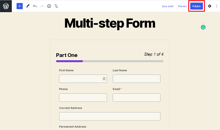 Publish Multi-Step Form
