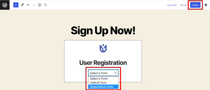 Selecting Registration Form