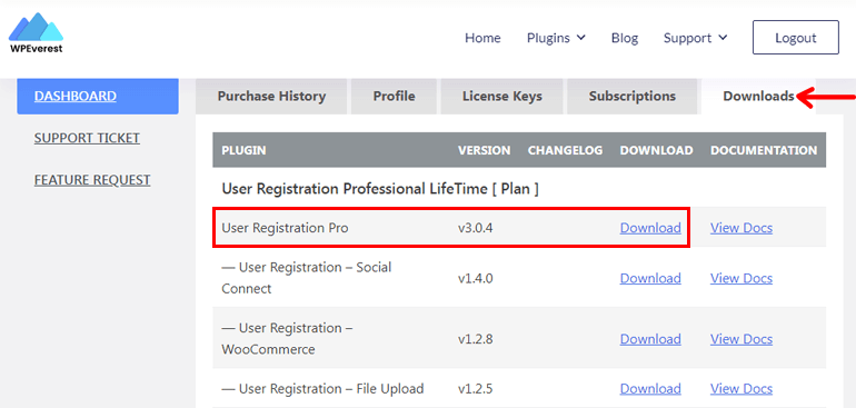 Download Tab User Registration Pro