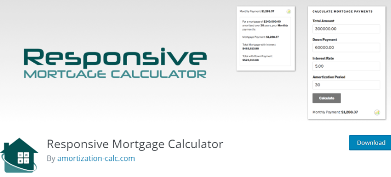 Responsive Mortgage Calculator for mortgage payments calculation
